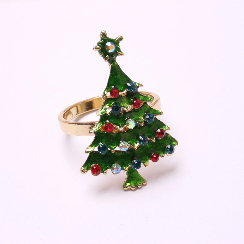 Elegant Crystal Christmas Tree Shaped Table Holiday Alloy Rhinestone Party Napkin Rings