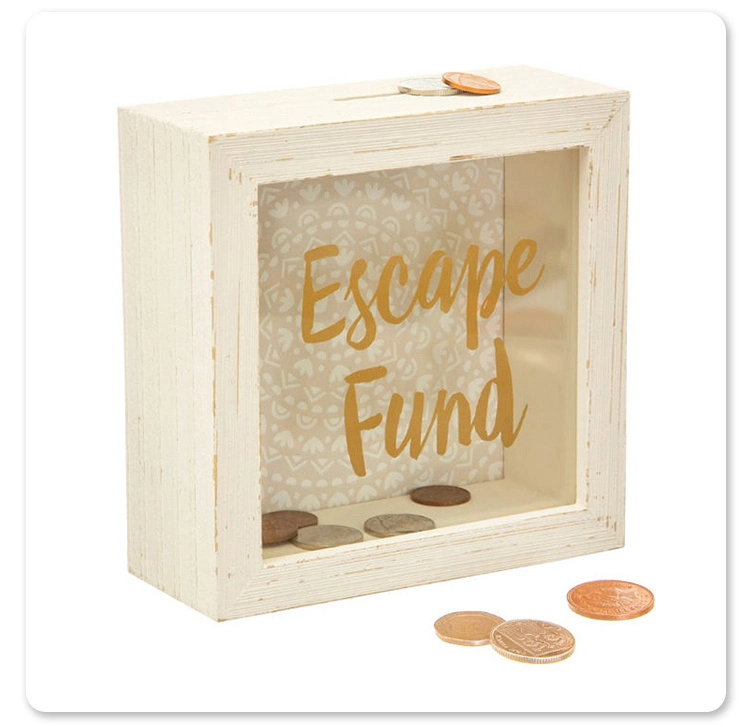 Plain Wood Glitter Glass Shadow Box Money Box Piggy Bank Photo Frame