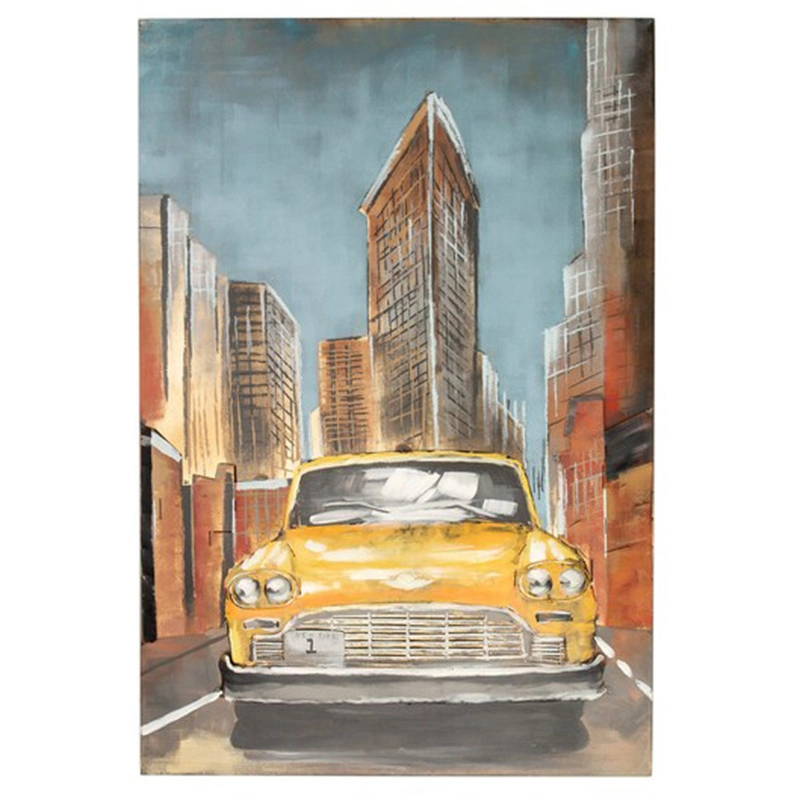 Vancy Arts Original Hand Crafted Ny City Yellow Cab 3D Metal Art Hammered Galvanized Luxury Gold Metal Wall Art