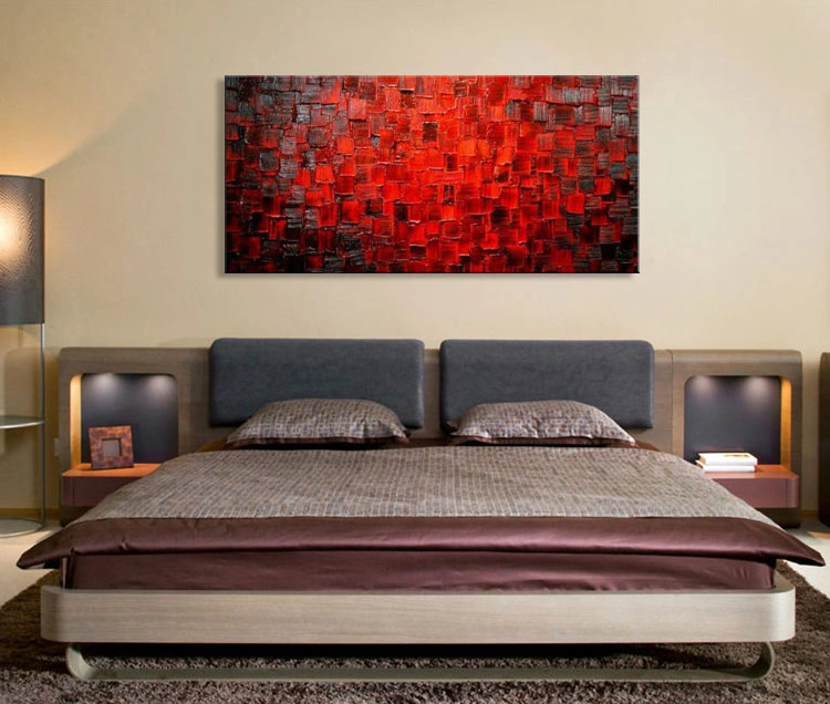 Handmade Red Abstract Oil Painting on Canvas Modern Textured Wall Art