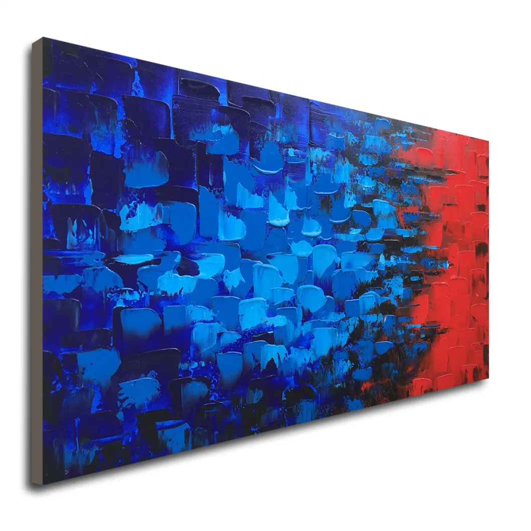 Hand Painted Blue and Red Textured Abstract Wall Art