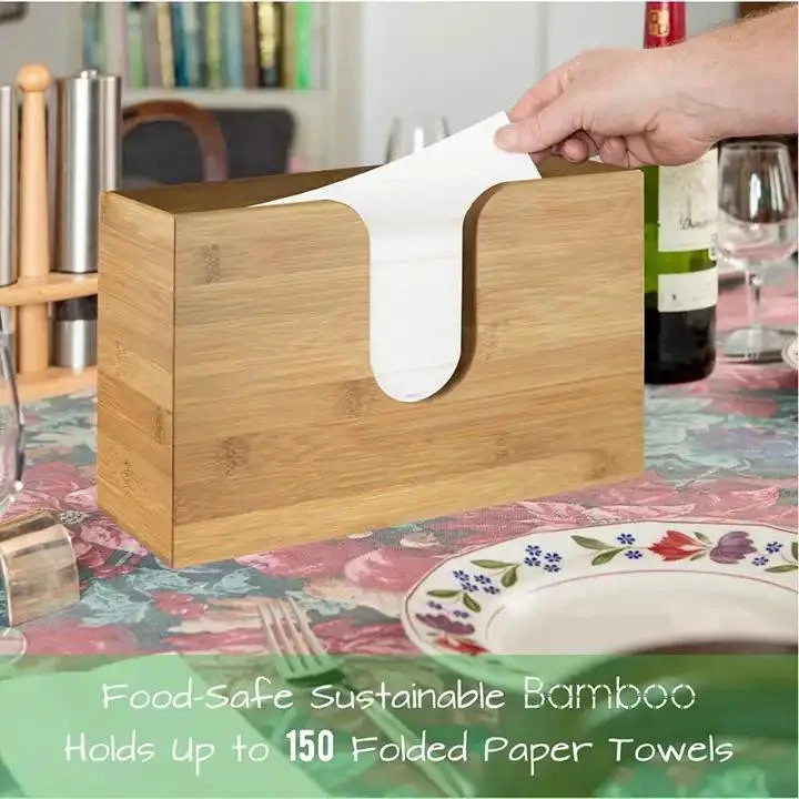 Hot Sale Kitchen Restroom Decor Paper Holder Bamboo Wooden Napkin Holder