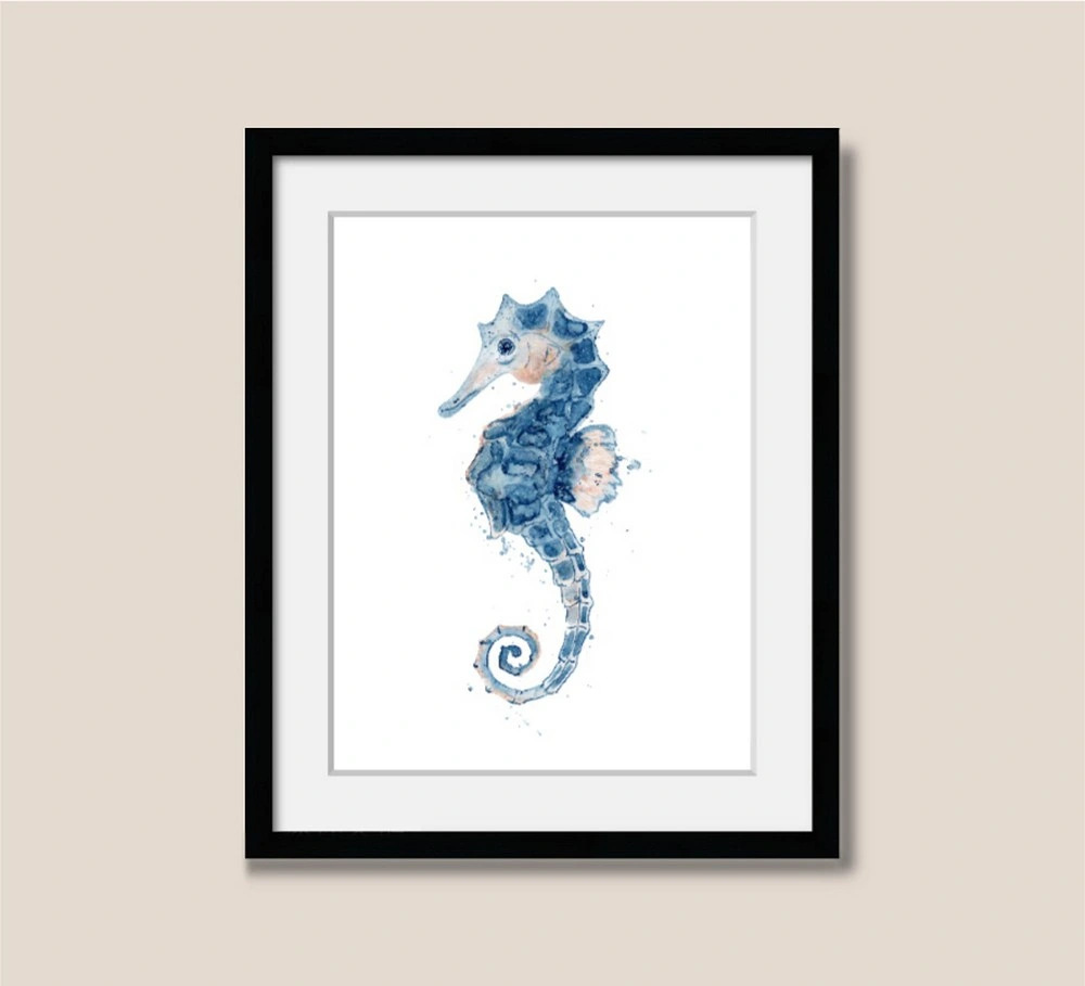 Sea Turtle Seahorse Fish Ocean Animals Paintings Canvas Wall Art Ocean Theme Picture Artwork for Kids Room