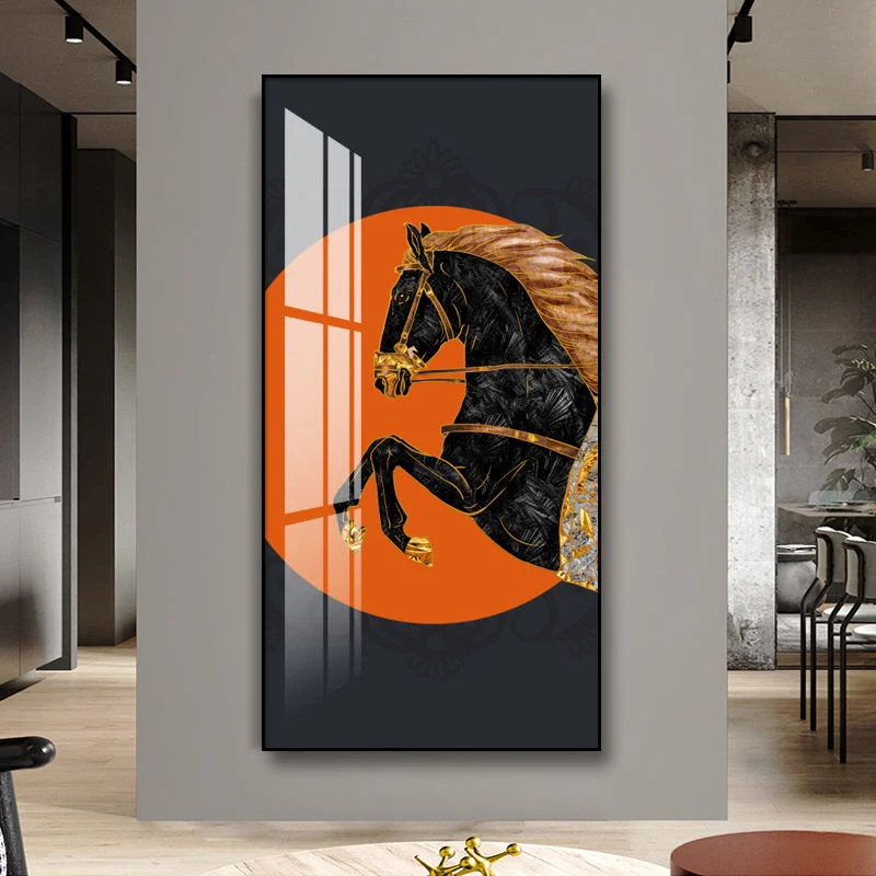 Exquisite and Modern Horses Crystal Porcelain Painting Wall Art Work Diamond Artwork