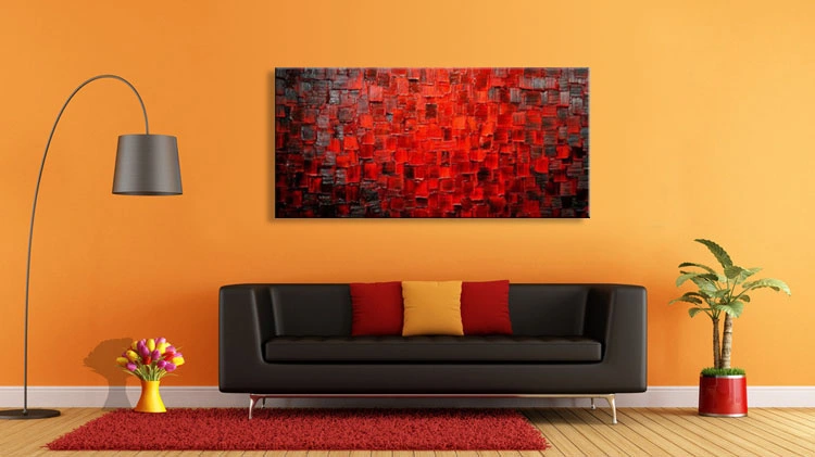 Handmade Red Abstract Oil Painting on Canvas Modern Textured Wall Art