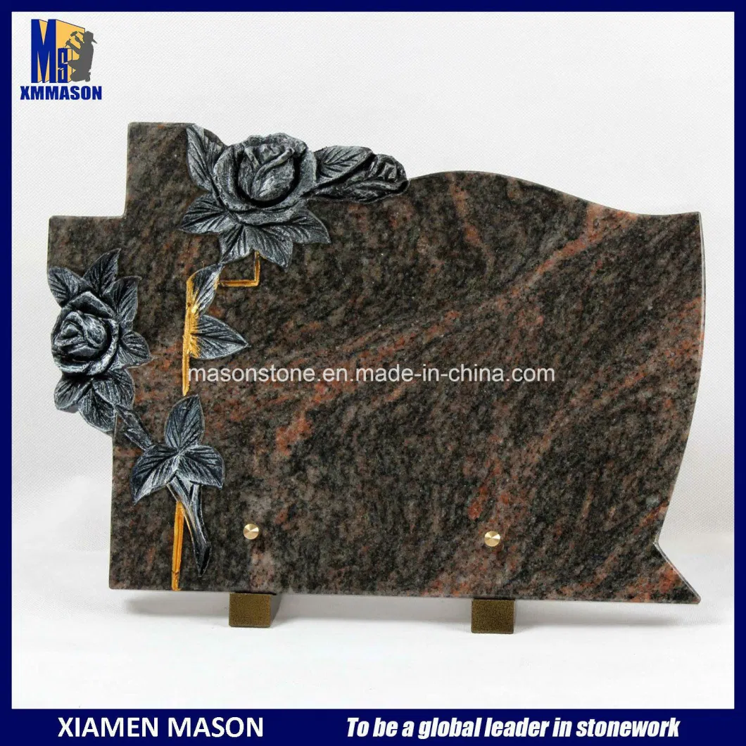 Roses Engraved Himalaya Blue Granite Memorial Plaques