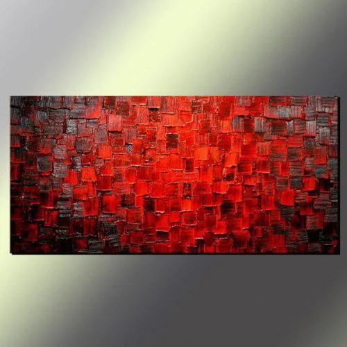 Handmade Red Abstract Oil Painting on Canvas Modern Textured Wall Art