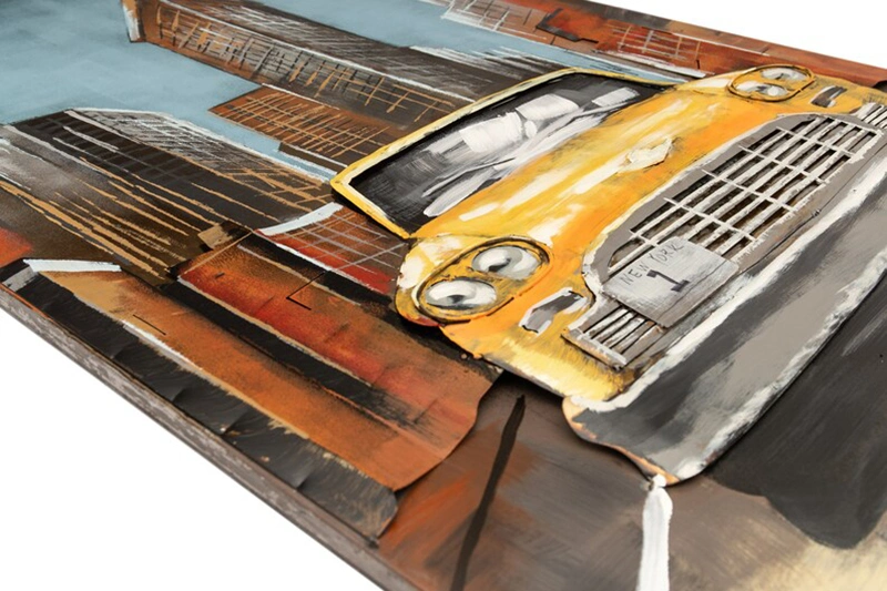 Vancy Arts Original Hand Crafted Ny City Yellow Cab 3D Metal Art Hammered Galvanized Luxury Gold Metal Wall Art