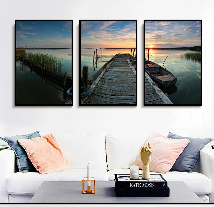 Landscape Beach Sea View Scenery Custom Cheap Home Hotel Decor Canvas Wall Art Framed Picture Modern 3 PCS Piece Panel Set