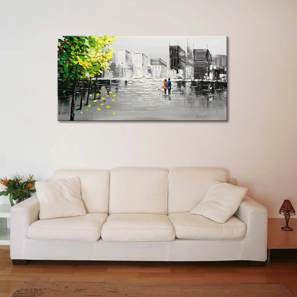 Black and White with Green Tree Cistyscape Wall Art 3D Textured Oil Painting on Canvas