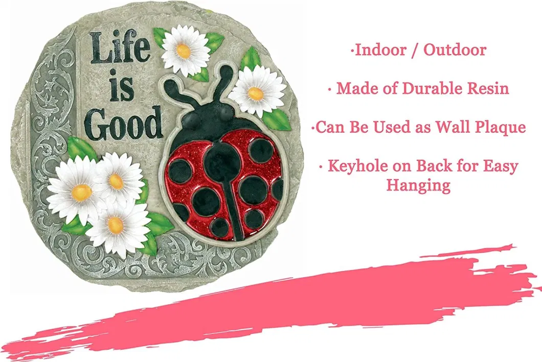 Life Is Good Ladybug Stepping Stone Decorative Stone for Garden