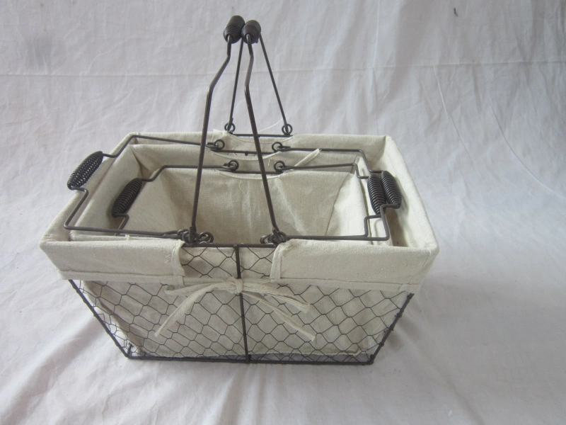 Handmade Metal Wire Fruit Flower Storage Basket with Handles