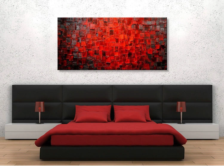 Handmade Red Abstract Oil Painting on Canvas Modern Textured Wall Art