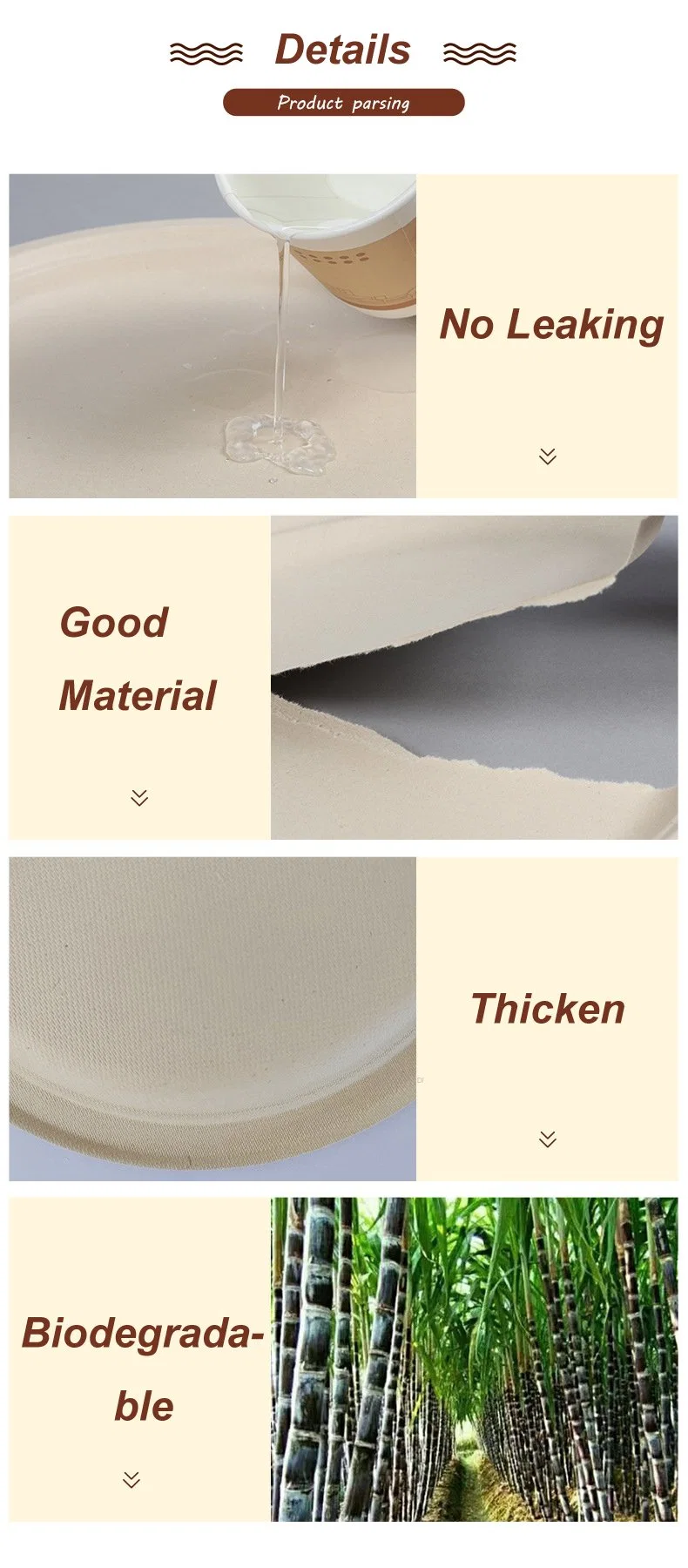 Free Sample Sugarcane Bagasse Plate for Food White or Natural Disposable Party Paper Plates