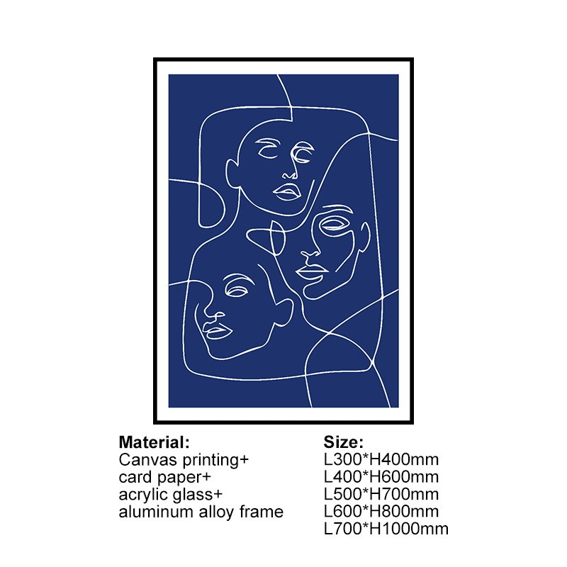 Modern Painting Line Art Blue Character Sketch Artwork Home Wall Decor for Living Room