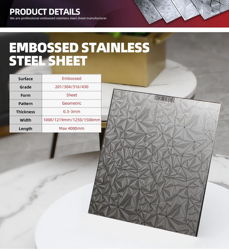 Customized Brand New 201 304 Stainless Steel Embossed Plate with Free Sample