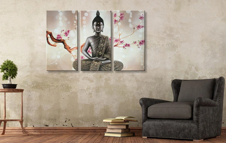 Hand Painted Buddha Oil Painting on Canvas 3 Pieces Wall Art