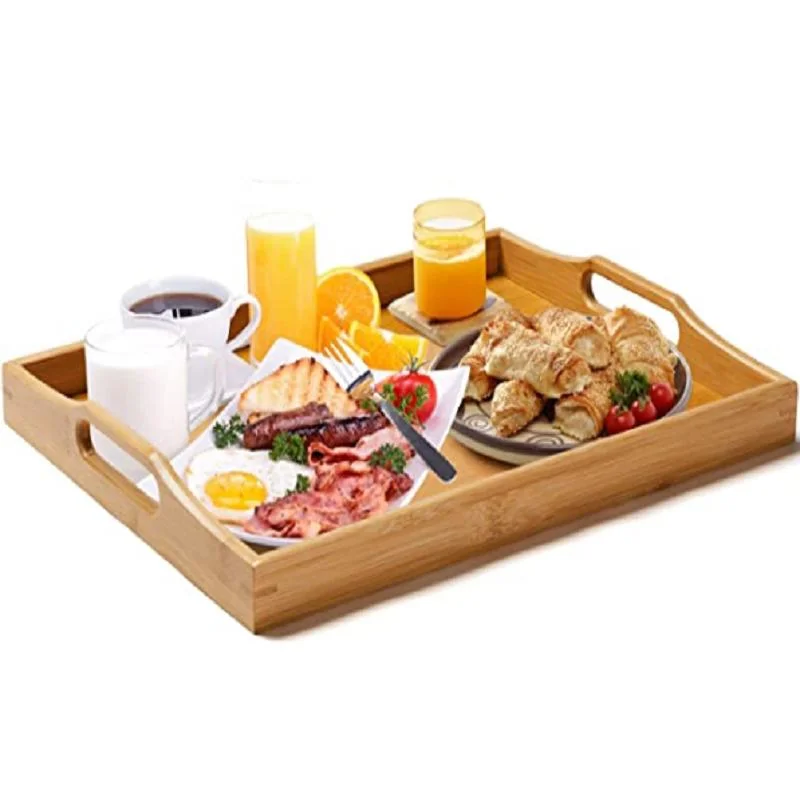 Bamboo Serving Tray Wooden with Handles Multi Functional Wholesale