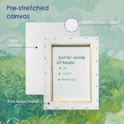 Professional Stretched Canvas for Artist, Thick Pinewood Bar with 100% Cotton Blank Painting Canvas for Oil Acrylic Watercolor Paints