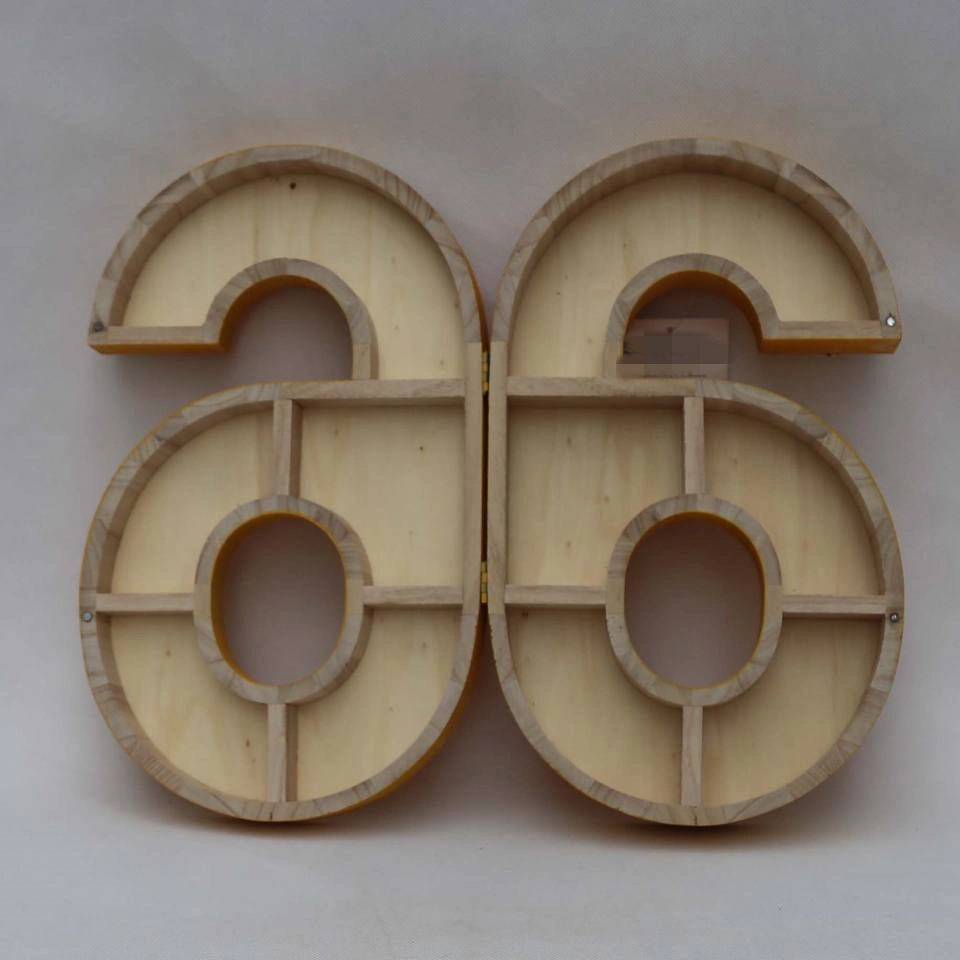 Custom Factory Price Pine Wooden/Wood Lettrer/Number Shaped Box for Jewelry/Toy/Sweets Storage