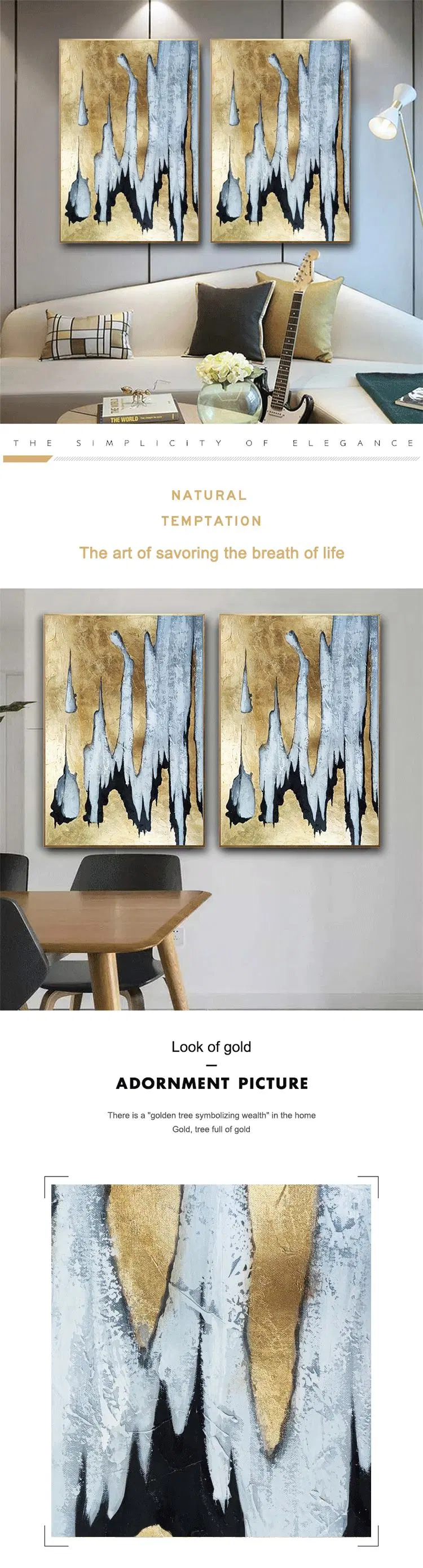 Modern Art Abstract Canvas Oil Picture Hanging Kit Large Wall Paintings for Living Room Framed