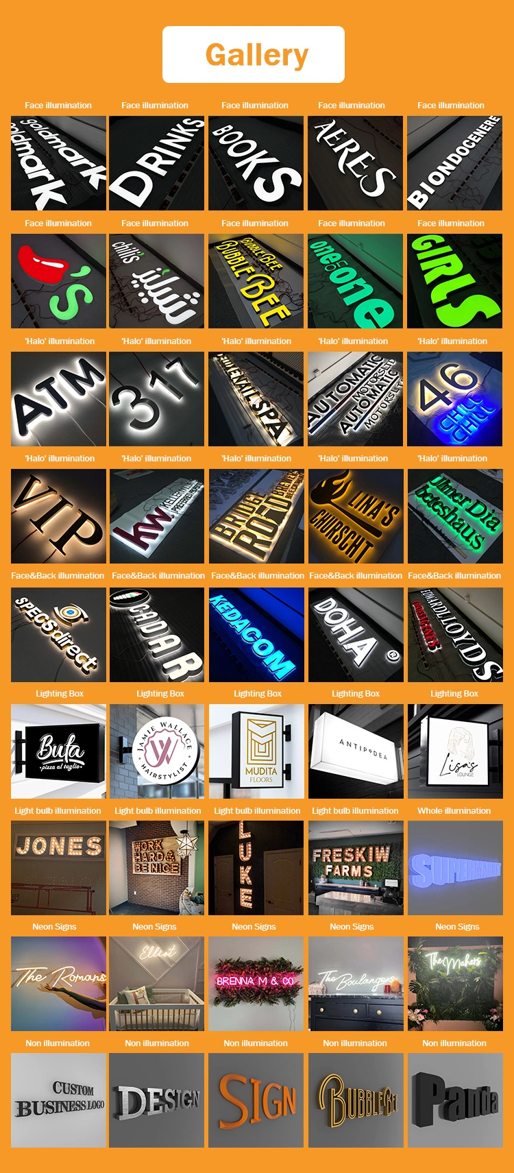 Logo Hanging Board Business Sign Designs LED Letters Signs