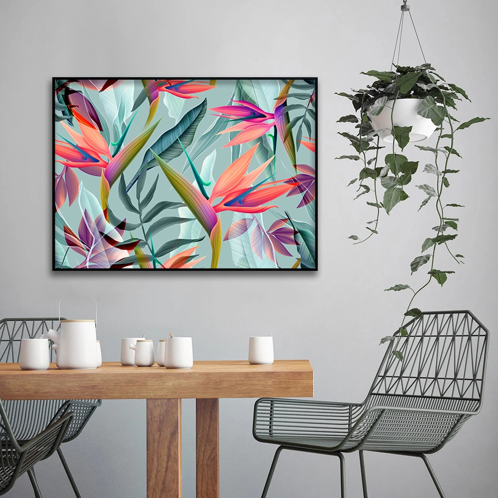 Factory Direct Custom Floating Black Frame Colorful Plant Wall Art Wholeasale Frame Canvas Painting