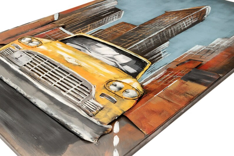 Vancy Arts Original Hand Crafted Ny City Yellow Cab 3D Metal Art Hammered Galvanized Luxury Gold Metal Wall Art