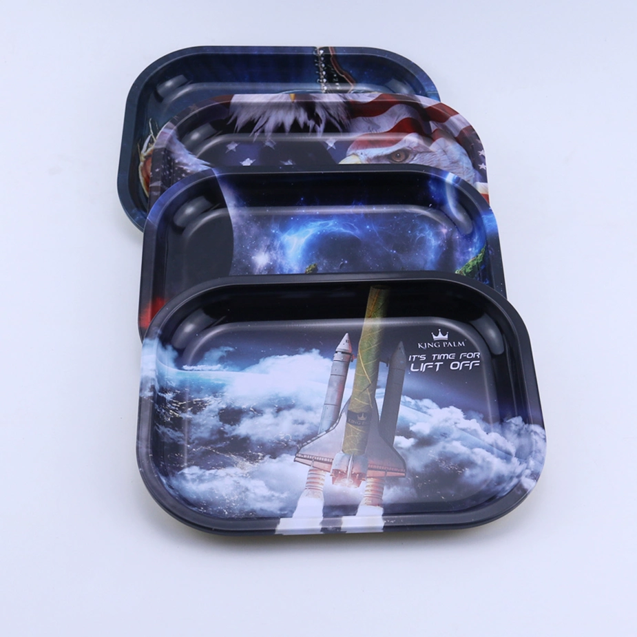 Custom Holographic Decorative Magnetic Lid Crack Proof Metal Smoking Accessories Rolling Trays