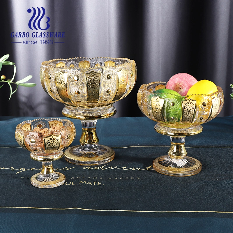 Bohemia Style Electroplated Golden Glass Fruit Bowl for Wedding Gifts Tabletop Decoration