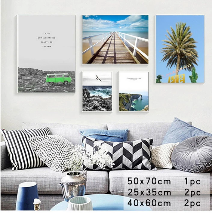 5 PCS Piece Panel Set Custom Canvas Wall Art Painting Cheap Home Hotel Decor Framed Picture Modern Landscape Scenery View