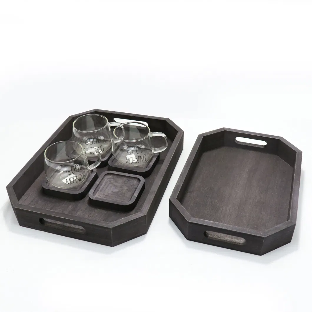 FSC&BSCI Wooden Serving Trays with Handles, Decorative Serving Tray, Ottoman Trays