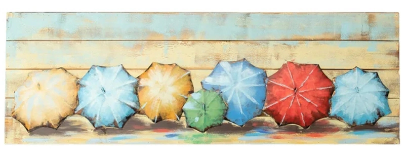 Vancy Arts Modern Rainbow Umbrella Wood Board Painting Indoor Metal Wall Panel Wall Art Modern Metal Art Home Decor Wall