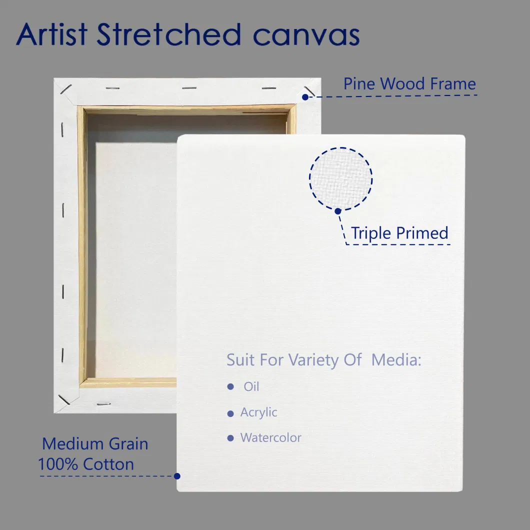 Professional Stretched Canvas for Artist, Thick Pinewood Bar with 100% Cotton Blank Painting Canvas for Oil Acrylic Watercolor Paints