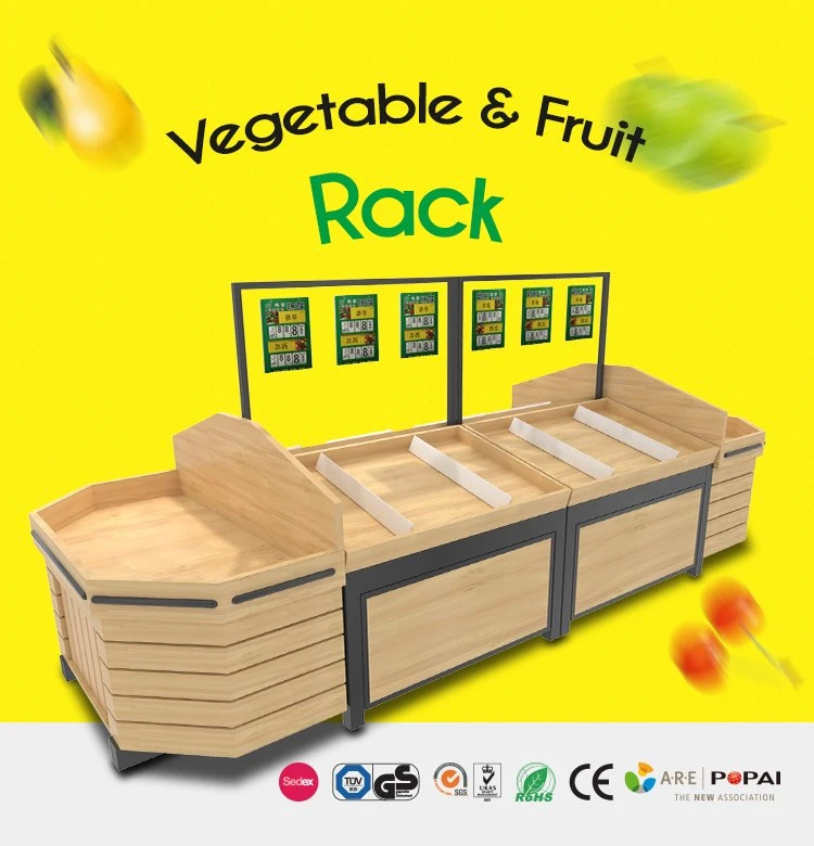 Wooden Supermarket Vegetable Fruit Display Stand