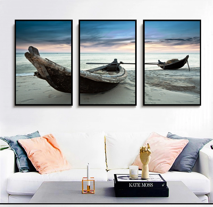 Landscape Beach Sea View Scenery Custom Cheap Home Hotel Decor Canvas Wall Art Framed Picture Modern 3 PCS Piece Panel Set