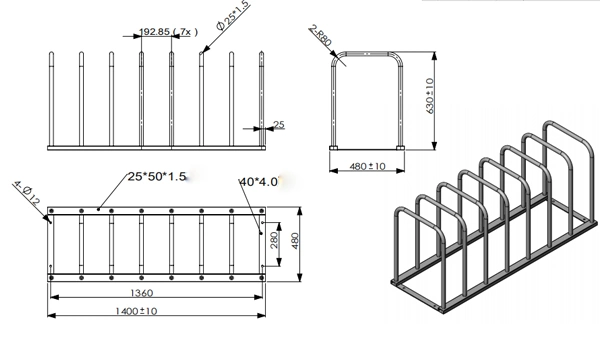 Carbon Steel Multiple U Shape 7 Holds Bike Stand Display Floor Rack