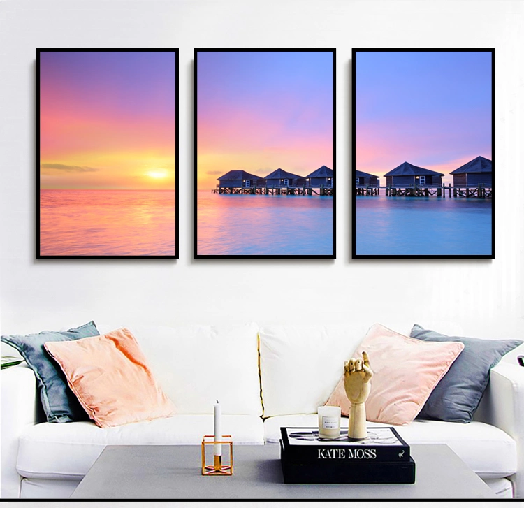 Landscape Beach Sea View Scenery Custom Cheap Home Hotel Decor Canvas Wall Art Framed Picture Modern 3 PCS Piece Panel Set