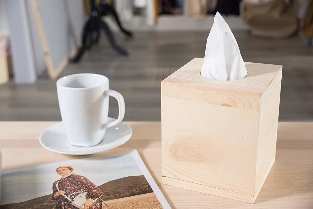 Wood Tissue Box Cover Decorative Square Facial Tissue Holder Napkin Dispenser for Bathroom and Home Decoration