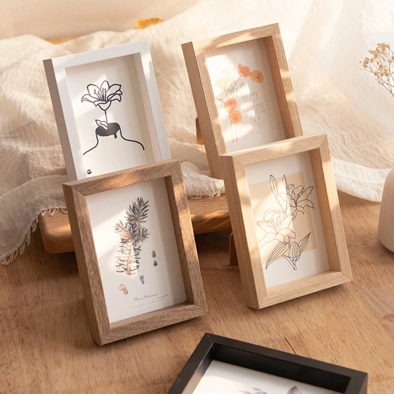 Wooden Photo Frame Picture Frames Wall Photo Card Holder Certificate Specimen Shadow Box Dry Flower Holder Desktop Ornament