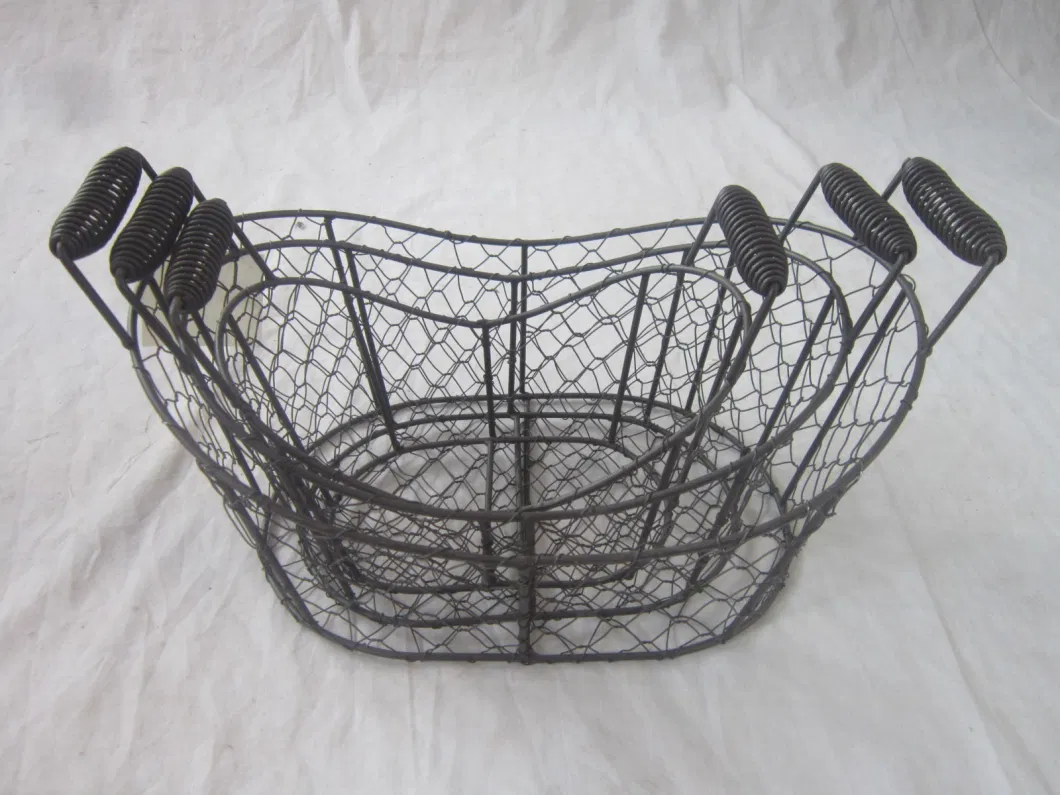 Handmade Metal Wire Fruit Flower Storage Basket with Handles