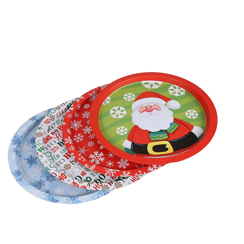 Wanchuang Decorative Metal Rolling Tray Christmas Candy Tin Serving Tray