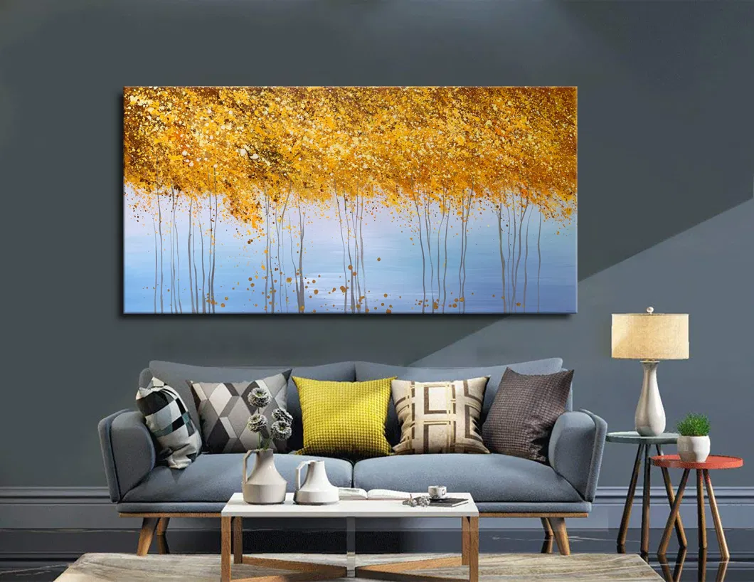 Handmade Gold Tree Oil Painting Modern 3D Textured Wall Art for Decoration