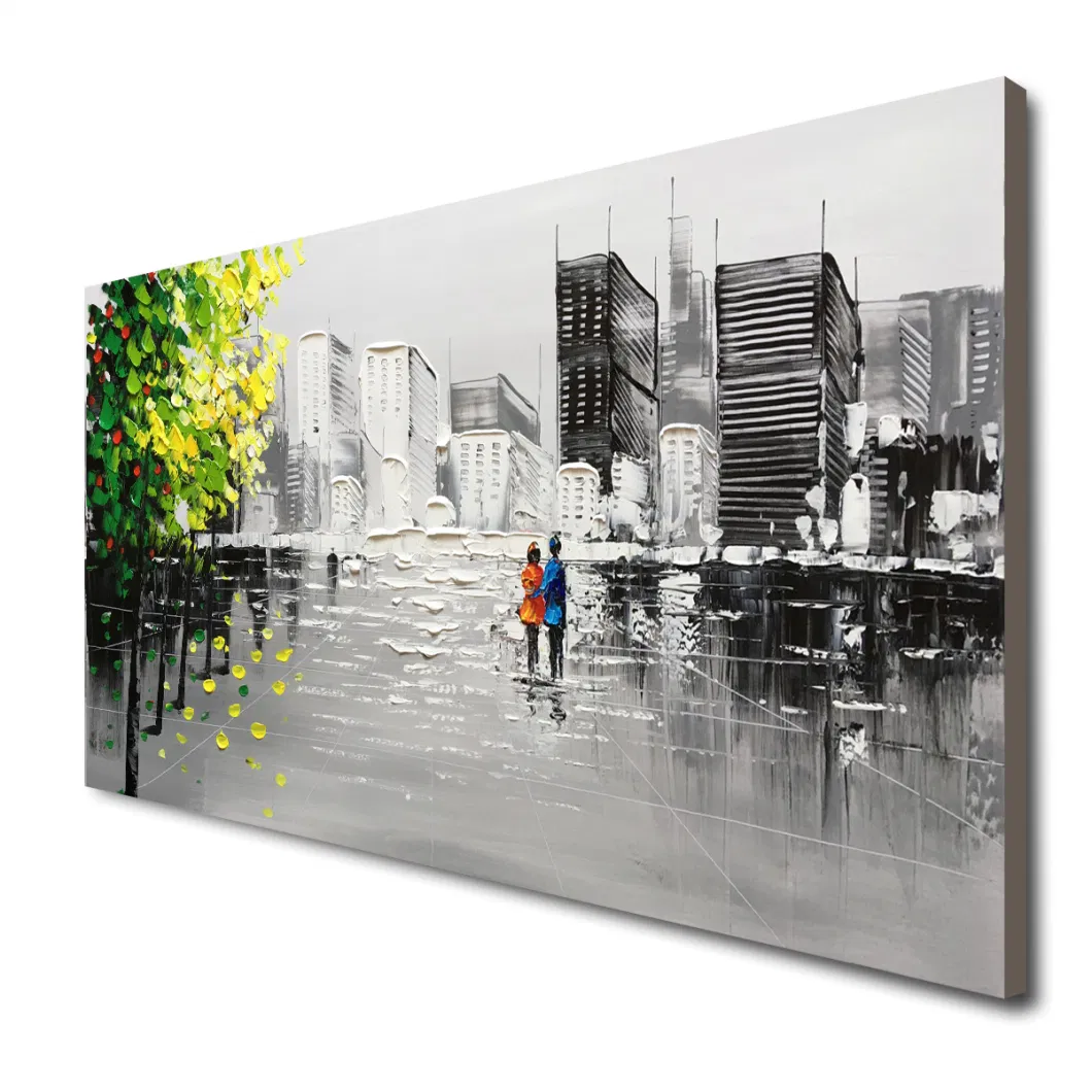 Black and White with Green Tree Cistyscape Wall Art 3D Textured Oil Painting on Canvas