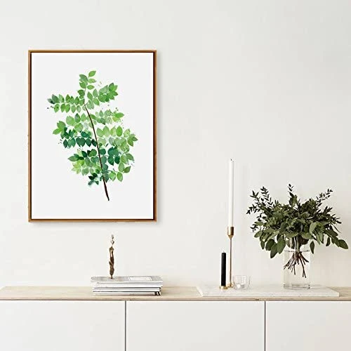 Hotselling Modern Green Plant Wall Art Custom Floating Frame Canvas Painting Living Room Bathroom Decor