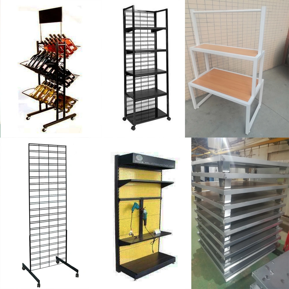 Wood Metal Steel Storage Store Security Exhibition Floor Supermarket Universal Gondola Cloth Cosmetic Food Fruit Display Rack Shelf Stand