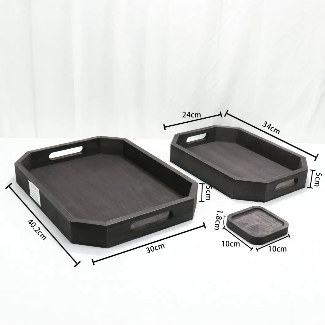 FSC&BSCI Wooden Serving Trays with Handles, Decorative Serving Tray, Ottoman Trays