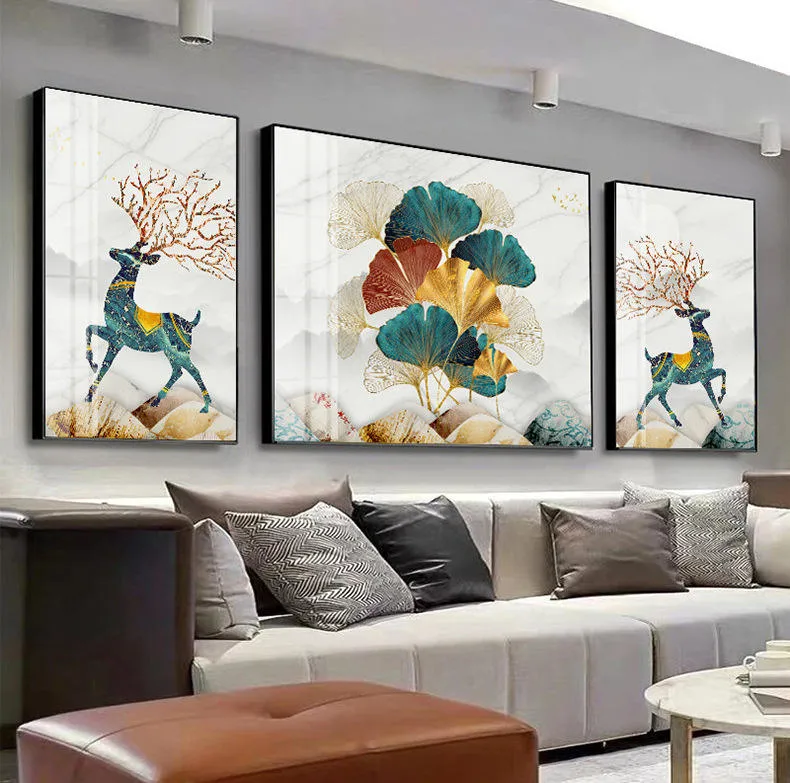 Modern Animal Paintings Living Room Porch Decor Crystal Porcelain Landscape Wall Art