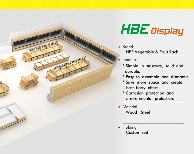 Wooden Supermarket Vegetable Fruit Display Stand