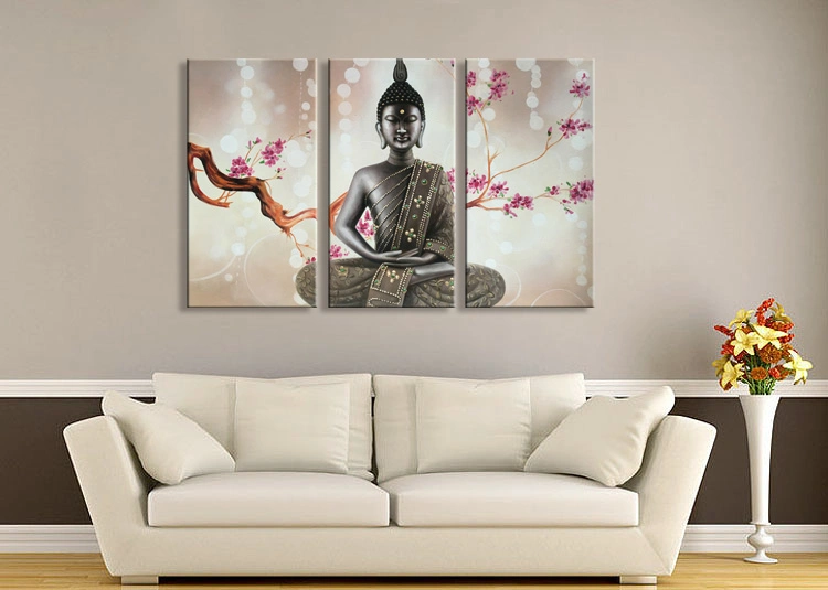 Hand Painted Buddha Oil Painting on Canvas 3 Pieces Wall Art